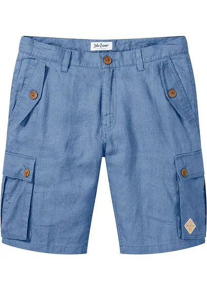 Cargo-Bermuda aus Leinen, Loose Fit in blau von vorne - bonprix