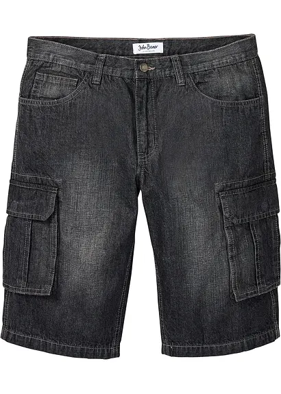 Cargo-Jeans-Bermuda, Relaxed Fit in schwarz von vorne - bonprix