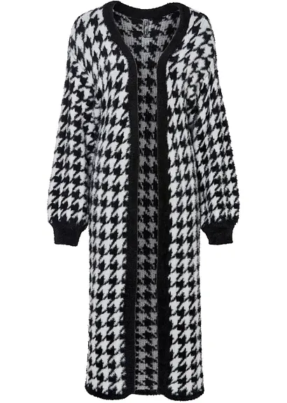 Loose Fit Cardigan mit Hahnentrittmuster in schwarz von vorne - bonprix