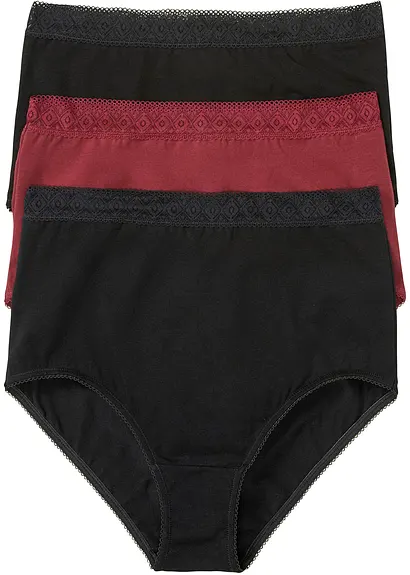 Taillenslip (3er Pack) in schwarz von vorne - bonprix