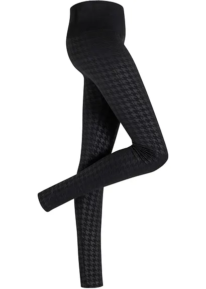 Thermo Seamless Leggings mit weicher Innenseite und Hahnentrittmuster in schwarz von vorne - bonprix