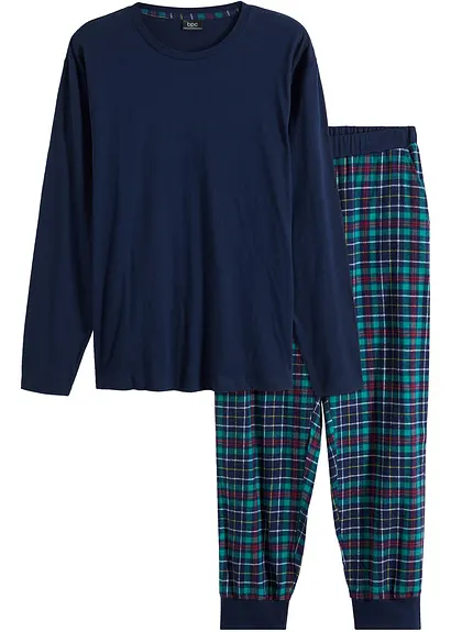 Pyjama mit Flanellhose in blau von vorne - bonprix