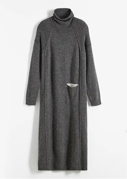 Strickkleid mit Rollkragen in grau von vorne - bonprix
