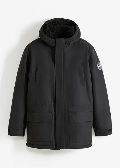 Hybrid-Thermo-Parka mit Teddyfutter in schwarz von vorne - bonprix