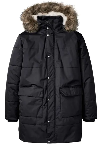 wattierte Steppjacke mit Kapuze in schwarz von vorne - bonprix