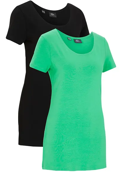 Longshirt mit Schriftzug (2er Pack) in grün von vorne - bonprix