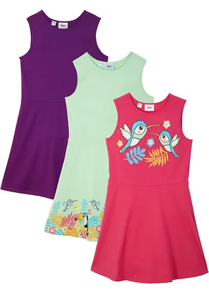 Jerseykleid aus reiner Bio-Baumwolle (3er Pack) in grün von vorne - bonprix
