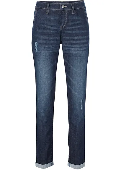 Boyfriend-Jeans Mid Waist, Komfort-Stretch in blau von vorne - bonprix