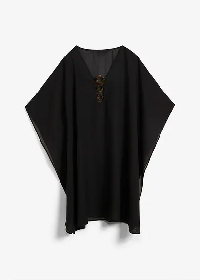 Strandtunika aus leichtem Chiffon in schwarz von vorne - bonprix