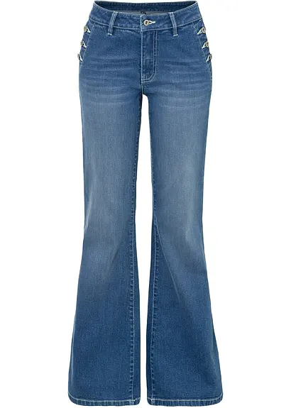 Bootcut Jeans Mid Waist, Bio-Baumwolle in blau von vorne - bonprix
