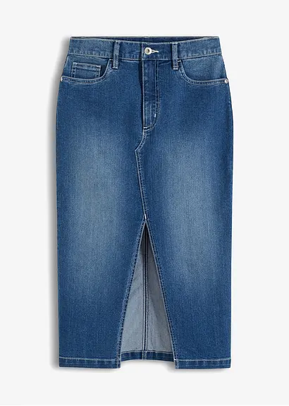 Jeansrock Mid Waist in blau von vorne - bonprix