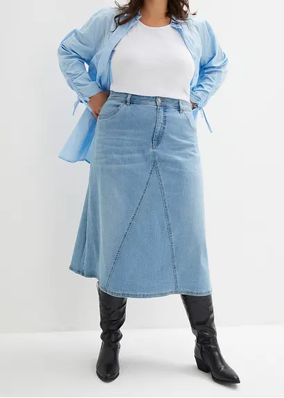 Stretch-Jeansrock, High Waist in blau von vorne - bonprix