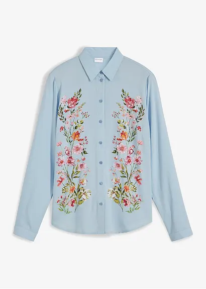 bedruckte Bluse in blau von vorne - bonprix