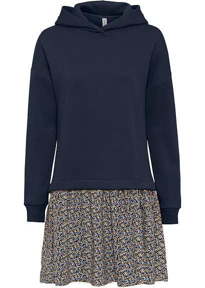 Sweatkleid in 2-in-1 Optik in blau von vorne - bonprix