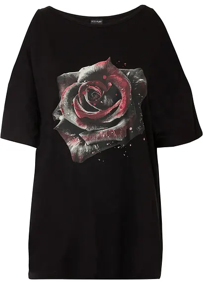 Cold-Shoulder-Shirt in schwarz von vorne - bonprix