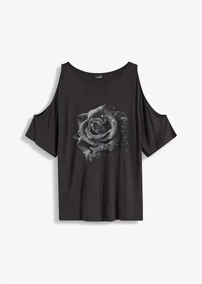 Cold-Shoulder-Shirt in schwarz von vorne - bonprix