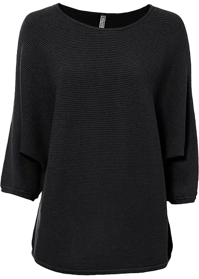 Oversize Ripp-Pullover aus Viskose-Mix in schwarz von vorne - bonprix