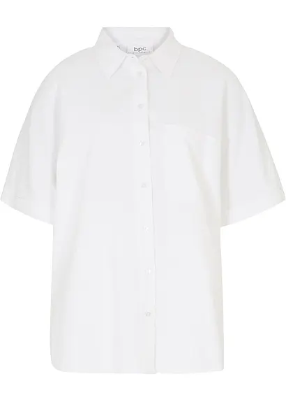 Oversize Halbarmbluse mit Leinen in weiß von vorne - bonprix