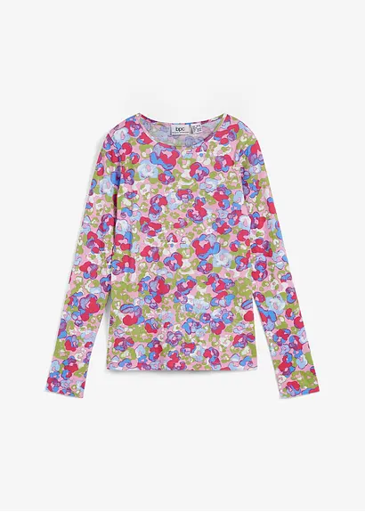 Langarmshirt mit Blumenprint in pink von vorne - bonprix