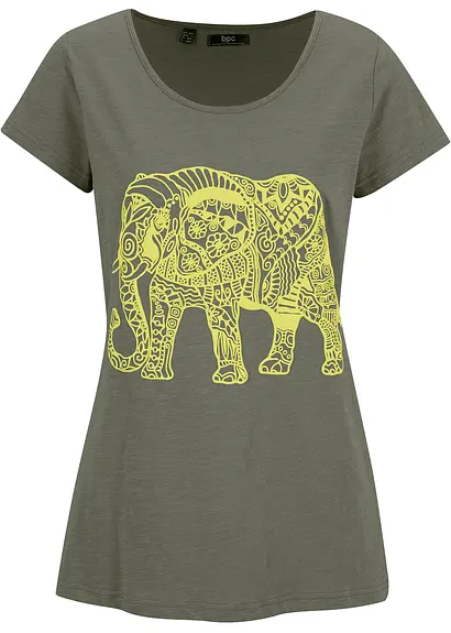 Shirt mit platziertem Print aus Bio-Baumwolle, kurzarm in grün von vorne - bonprix