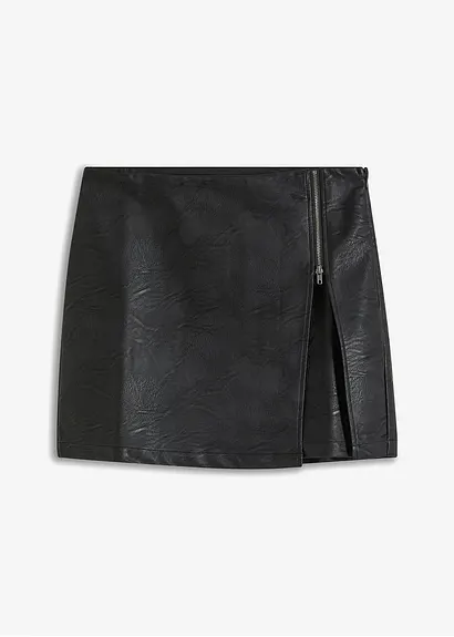 Lederimitat-Rock mit Reißverschluss in schwarz von vorne - bonprix