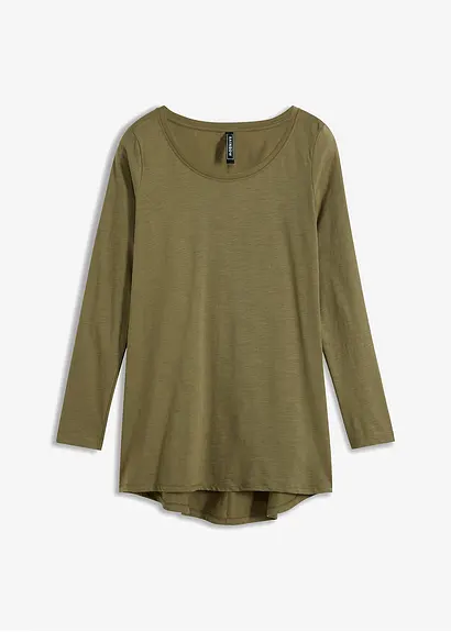 Langarmshirt aus reiner Baumwolle in grün von vorne - bonprix