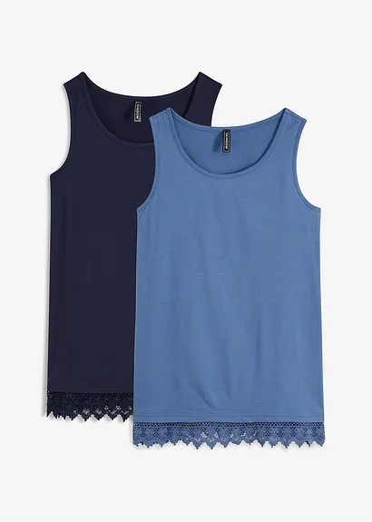 Top mit Spitze (2er-Pack) in blau von vorne - bonprix