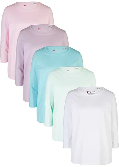 Longshirt mit 3/4-Arm, (5er Pack) in rosa von vorne - bonprix