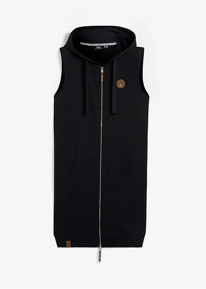 Long-Sweatweste mit Kapuze in schwarz von vorne - bonprix