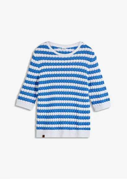 Strickshirt, halbarm in blau von vorne - bonprix