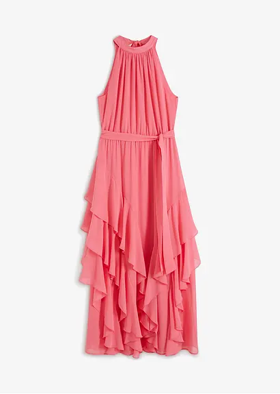 Chiffonkleid mit Volants in pink von vorne - bonprix