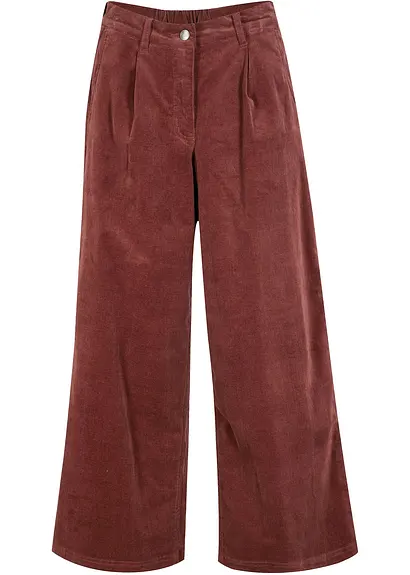Weite Stretchcord-Culotte mit High-Waist-Bequembund, 7/8-Länge in braun von vorne - bonprix