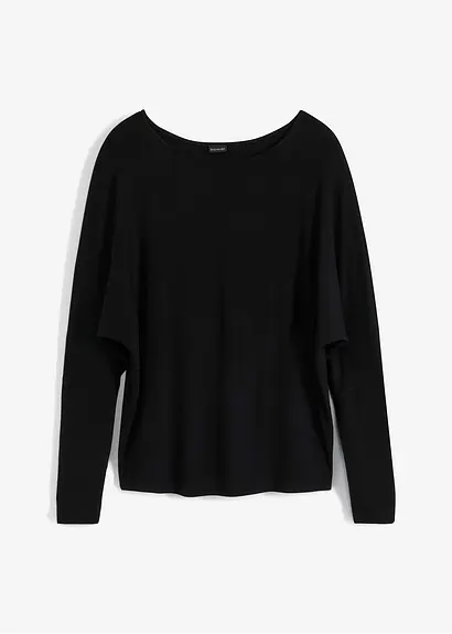 Langarmshirt aus softem Viskose-Mix in schwarz von vorne - bonprix
