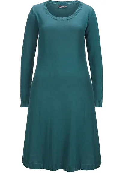 Strickkleid in ausgestellter Form in petrol von vorne - bonprix