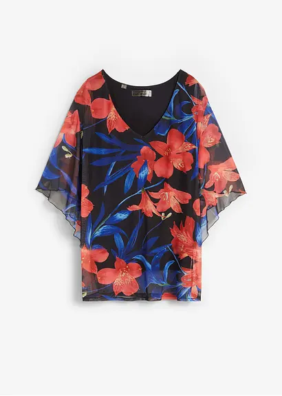 Shirt-Tunika aus Mesh in schwarz von vorne - bonprix