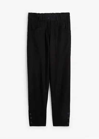 Leinenhose mit Taschendetails und Knöpfen am Saum in schwarz von vorne - bonprix