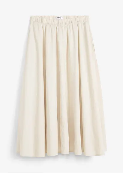 Midirock aus luftigem Leinen-Mix in beige von vorne - bonprix