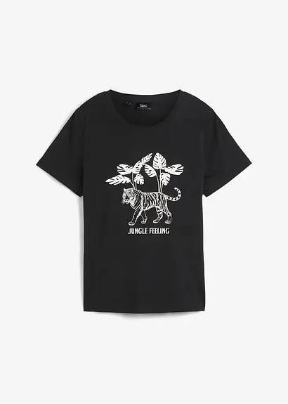 T-Shirt aus reiner Bio-Baumwolle in schwarz von vorne - bonprix