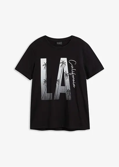 T-Shirt aus  reiner Bio-Baumwolle, Slim Fit in schwarz von vorne - bonprix