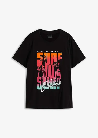 T-Shirt aus reiner Bio-Baumwolle, Slim Fit in schwarz von vorne - bonprix