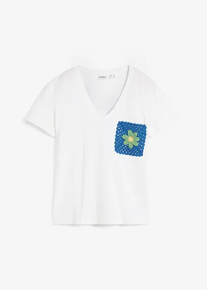 T-Shirt mit Stickerei in weiß von vorne - bonprix