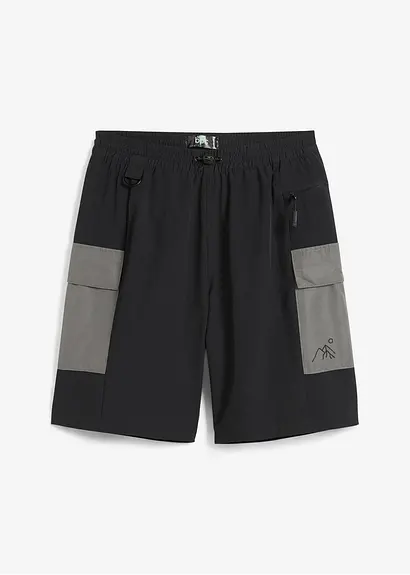 Funktions-Bermuda mit Cargo-Taschen, schnelltrocknend in schwarz von vorne - bonprix