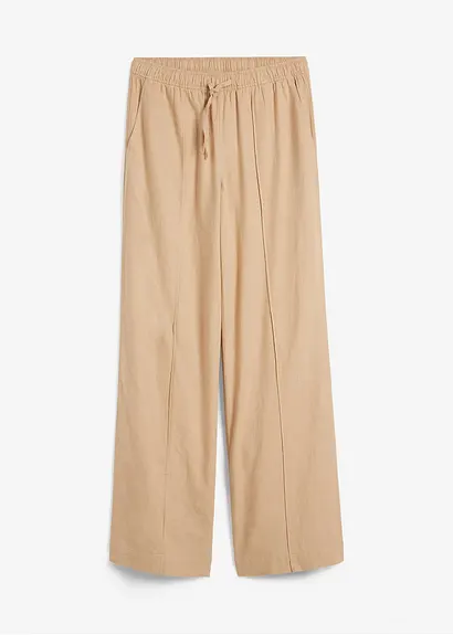 Palazzo-Hose aus leichtem Leinen-Viskose-Mix in beige von vorne - bonprix