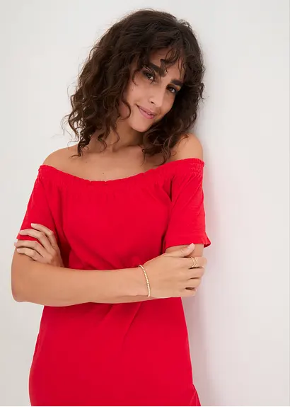 Jersey-Carmenkleid in rot (Detailaufnahme) - bonprix
