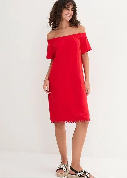 Jersey-Carmenkleid in rot von vorne (Totalaufnahme) - bonprix