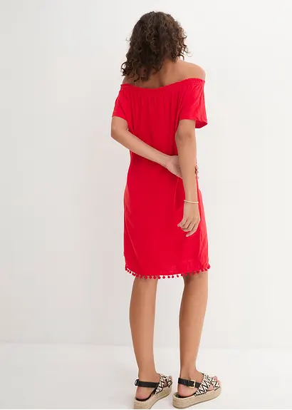 Jersey-Carmenkleid in rot von hinten (Totalaufnahme) - bonprix