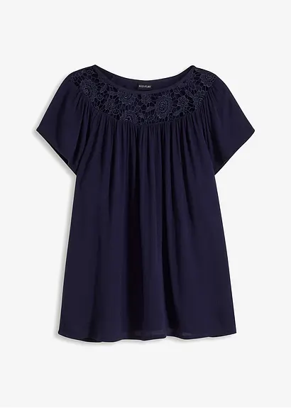 Bluse mit Spitze in blau von vorne - bonprix