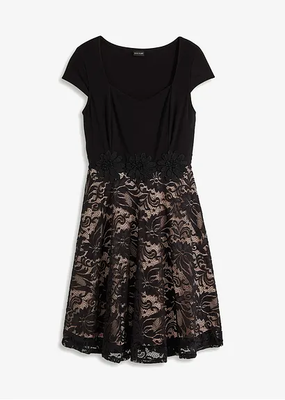 Minikleid mit Spitze in schwarz von vorne - bonprix