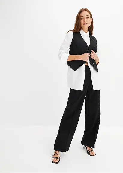 Leichte Marlenehose mit Viskose in schwarz im Look von vorne (Totalaufnahme) - bonprix
