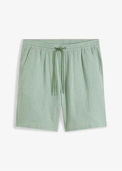Musselin-Shorts aus reiner Baumwolle, Regular Fit in grün von vorne - bonprix